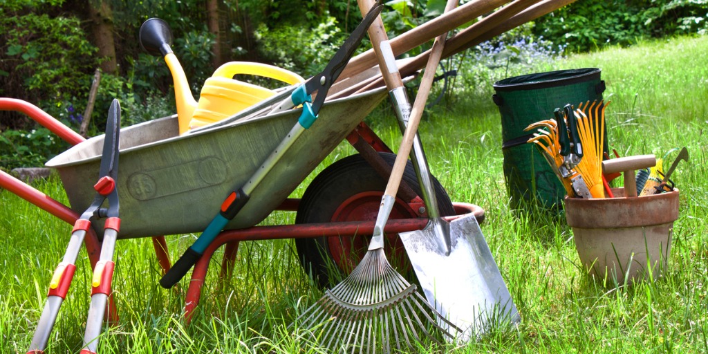 Outdoor Garden Care Shop -Outdoor Garden Care Shop various gardening tools in the garden picture id1128479561